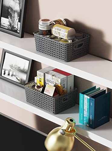 WYT Weave Storage Organizer Baskets, Grey 6-Pack Plastic Woven Baskets, 10.1" x 7.55" x 4.1" - color: Grey, size: 6-Pack