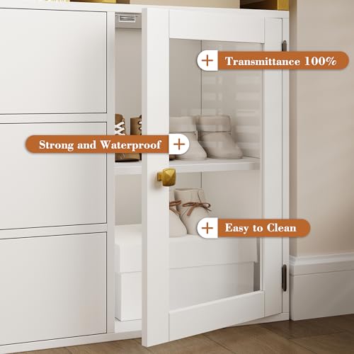 BOTLOG 2pcs Closet Organizer System, Wardrobe Closet with 3 Wooden Drawers, Clothes Rack with Hanging Rods and 4 Tiers Shelves, Garment Rack with Metal Frame, White and Gold