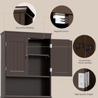 Gizoon Over the Toilet Storage Cabinet with Adjustable Shelf and Double Doors, Bathroom Space Saver Organizer Above Toilet with Open Shelf, Taller Wooden Free Standing Toilet Rack -Espresso - color: Espresso