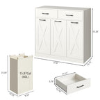 Herture Laundry Hamper Cabinet, Laundry Basket 3 Section with 2 Storage Drawers, Laundry Sorter with Pull-Out Removable Large Bags, 3 x 15.87 Gallons (60L), for Laundry Room Bathroom, White YL01XLW