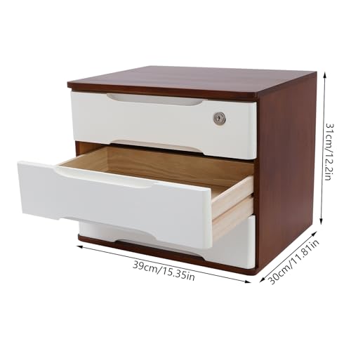 3-Tier Desk Organizer with Lockable Drawers,1 Locks & 2 Keys, Wooden Desktop Storage Box, Categorized Storage Desktop File Cabinet((Walnut, White) - color: Walnut/White-3 Tiers