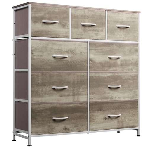WLIVE 9-Drawer Dresser, Fabric Storage Tower for Bedroom, Hallway, Nursery, Closet, Tall Chest Organizer Unit with Fabric Bins, Steel Frame, Wood Top, Easy Pull Handle, Greige - color: Greige