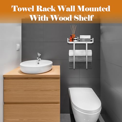 Towel Rack Wall Mounted, Xstydes Metal Towel Holder with Wooden Shelf for Folding Large Towels, Towel Storage for Small Bathroom Organizer Decor or RV Camping, Silver - color: Silver, size: Small