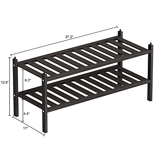 Dranixly Shoe Rack, 2-Tier Bamboo Stackable Shelf Storage Organizer, Stand for Closet, Entryway and Hallway （Black） - color: Black, size: 2-Tier