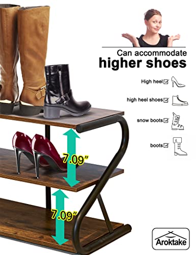 3-Tier Shoe Rack, Wooden Shoe Storage with S Shape Heavy Duty Metal Free Standing, Shoe Organizer Shelf for Entryway, Living Room, Closet, Bedroom (Rustic) - size: 11.81 x 25.78 x 15.86 Inches