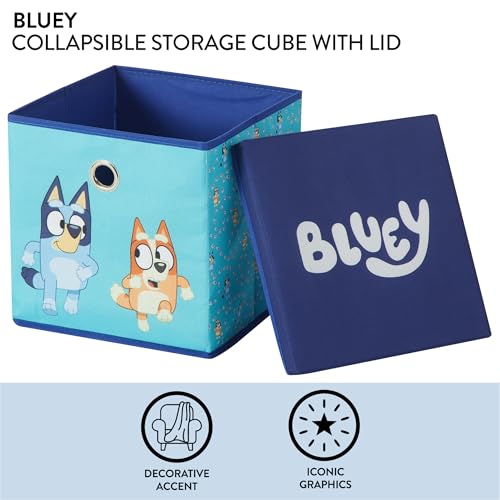 Idea Nuova Bluey Collapsible Fabric Storage Cube,10” Organizer Bin with Lid for Bedroom, Playroom, and Closet - color: Bluey
