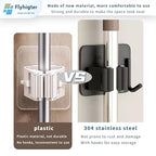 8 Pack Stainless Steel Mop Clips – Heavy Duty Wall Mounted Broom Holders, Rustproof & Tool-Free Install with Back Adhesive or Glue for Home and Garage - color: SILVER-8PCS