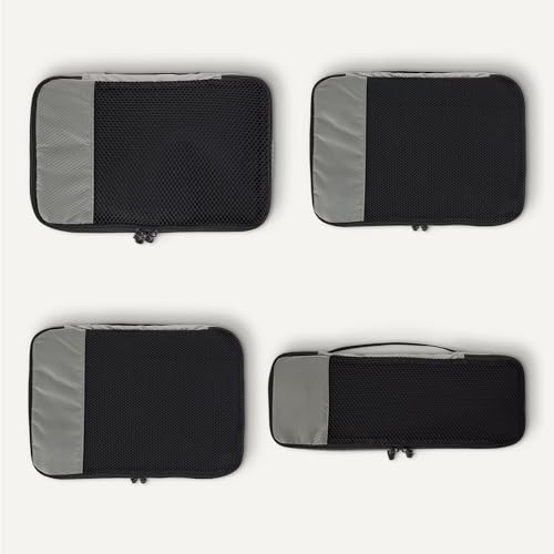 Amazon Essentials 4-Piece Packing Cubes Travel Accessories Set, Space-Saving Luggage Organizer with Double Zipper, Mesh Top Panel, Small/Medium/Large/Slim, Gray (Previously Amazon Basics) - color: Gray, size: 1 x Large, 1 x Medium, 1 x Small, 1 x Slim