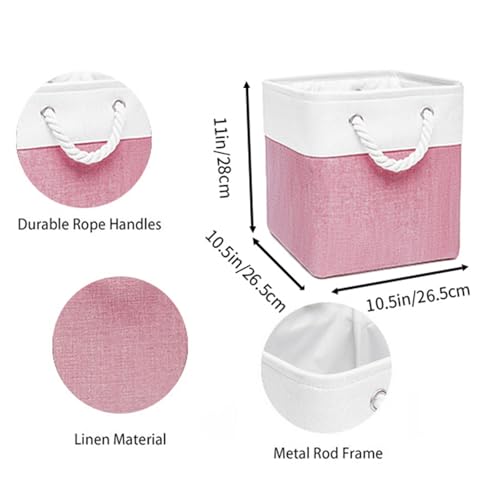 Cube Storage Bins, Collapsible Fabric Storage Cubes Bins, 11 Inch Cube Storage Bins with Handles, Foldable Storage Cubes (Pink, 10.5 * 10.5 * 11inch) - color: Pink