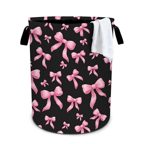 Bow Laundry Basket Storage Bin Foldable Laundry Hamper Clothes Storage Bucket Organizer 19.6x15.7 Inch For Laundry Room/Bedroom/Bathroom - color: Bow