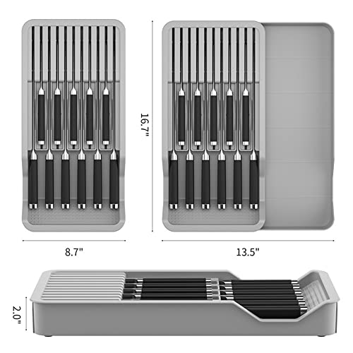 RIIPOO Expandable Knife Organizer for Drawer - Retractable and Adjustable Knife Block Holder Insert, Secure Storage Tray for Kitchen Countertop Organization