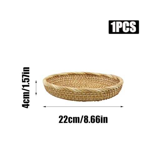 8.7" Handmade Rattan Basket Small Round Woven Storage Basket Tray Small Decorative Bowl - color: Basic, size: 8.7“