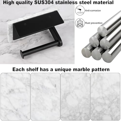 Toilet Paper Holder with Natural Marble Shelf for Bathroom Washroom,Wall Mounted Tissue Holder Suitable for Mega Roll (Small 6.7 * 4.3 in Matte Black) - color: Matte Black, size: Small 6.7 * 4.3 in