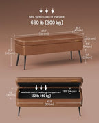 VASAGLE EKHO Collection - Storage Ottoman Bench, Entryway Bedroom Bench, 15 Gallons, Synthetic Leather with Stitching, Mid-Century Modern, Safety Hinges, Loads 660 lb, Caramel Brown ULOM074K01 - color: Caramel Brown, style: 15-Gallon Storage Bench