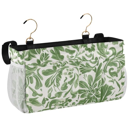 Bedside Caddy Metal Frame Hanging Organizer Bunk Bed Dorm Accessories Hook And Loop Storage Bag Large Pockets Green Vintage Flower Bohemian - color: Green Vintage Flower Bohemian