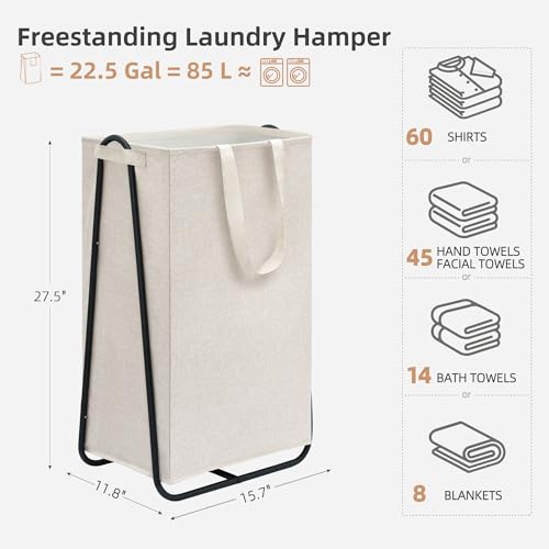 STORAGE MANIAC Laundry Hamper with Metal Rack, Large Laundry Basket with Triangle Frame, Collapsible Dirty Clothes Hamper with Handles for Dorm, College, Small Space, Closet, Bedroom, Beige - color: Beige