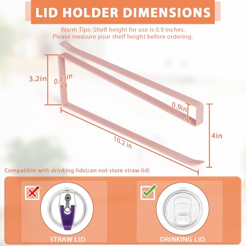 Tumbler Lid Organizer, Horizontal Tumbler Lid Storage Hook Up to 10 Lids, Space Saving Cup Lid Holders Under Cabinet Tumbler Lid Hook for Kitchen Organizer and Storage, Paper Towel Rack Hanger (Pink) - color: Pink, size: 1 Pack