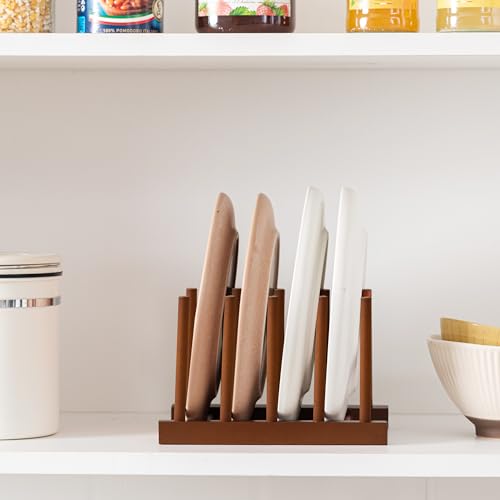 HBlife 2pcs Teak Dish Plate Bowl Cup Book Pot Lid Cutting Board Drying Rack Stand Drainer Storage Holder Organizer Kitchen Cabinet（Keep Dry） - color: Teak 4 Slots 2pcs