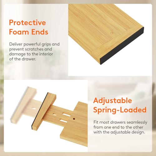 Lifewit 4" High 8 Pack Bamboo Drawer Dividers 43-54cm/17-21.5" Adjustable Wooden Drawer Organizer for Clothes/Utensils, Expandable Drawer Separator for Dresser/Kitchen/Bedroom/Office Organization - size: 4"H, 17-21.5"L