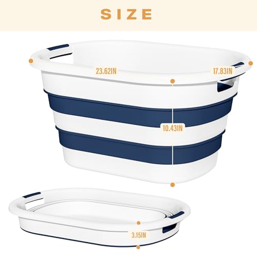 OOAMBB 43L(11.5Gallon) Collapsible Laundry Basket Plastic, Pop Up Laundry hamper/Storage Container, Foldable Laundry Basket with Large Capacity,Sturdy,Space Saver (Blue, 1 Pack)