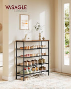VASAGLE Shoe Rack, Shoe Storage Rack for Closet, Entryway, Living Room, Free Standing Metal Organizer Shelf, 5 Tiers, 11.8 x 29.5 x 34.3 Inches, for 18–24 Pairs, Rustic Brown and Ink Black ULBS050KD01 - size: 5 Tiers (29.5"W)