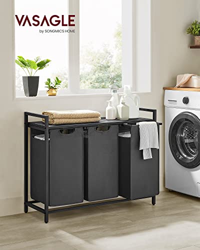 VASAGLE Laundry Hamper, Laundry Basket, Laundry Sorter with 3 Pull-Out and Removable Bags, Shelf, Metal Frame, 3 x 10.6 Gallons (40 L), 36.4 x 13 x 28.4 Inches, Slate Gray and Charcoal Gray UBLH301G01 - color: Slate Gray + Charcoal Gray, size: 3 Bags - 12