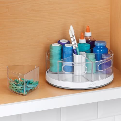YouCopia Crazy Susan Lazy Susan Organizer, 6 BPA-Free Removable Clear Bins with Handles, Rotating Storage Turntable for Kitchen Cabinet, Pantry and Bathroom Organization,White - size: 6 Bins