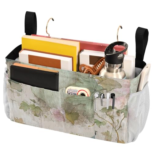 Bedside Caddy Metal Frame Hanging Organizer Bunk Bed Dorm Accessories Hook And Loop Storage Bag Large Pockets Blue Pumkins Birds Flower - color: Flower