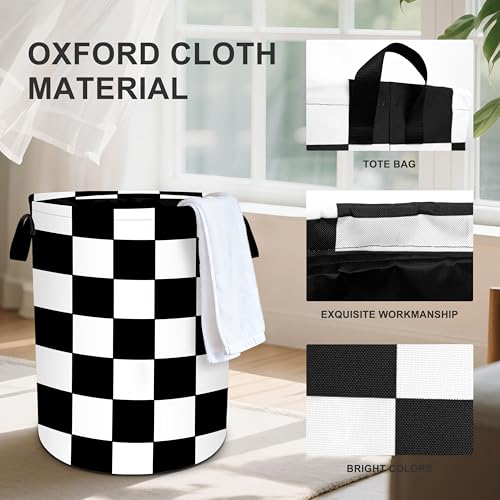 Black White Checkered Laundry Basket Storage Bin Foldable Laundry Hamper Clothes Storage Bucket Organizer 19.6x15.7 Inch For Laundry Room/Bedroom/Bathroom - color: Black White Checkered