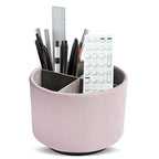Hennaja Round Leather Art Supply Organizer,Remote Control Holder,360 Degree Spinning,Multi-Functional Pencil Holder,4 Compartments Desktop Stationary Organizer(1-Hill Pink) - color: 1-Hill Pink