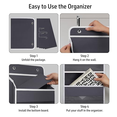 TYMENSH Over The Door Hanging Organizer with 4 Large Pockets – Closet, Bathroom, Nursery, Bedroom, Dorm Storage for Toys, Cosmetics, and Baby Essentials, Gray - color: Grey