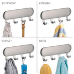 iDesign Self-Adhesive Stainless Steel Key Rack with 4 Hooks - Key Holder for Wall, Set of 4, Brushed - style: Pack of 4