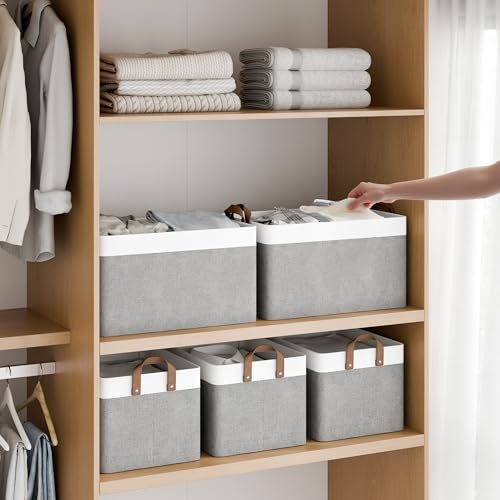 StorageWorks Storage Bins, Fabric Storage Bins for Shelves, Large Storage Baskets with Metal Frame, Closet Baskets and Bins with Handles, Gray and White, 2-Pack - color: Gray and White, size: 16 ½" L x 12" W x 10 ¼" H