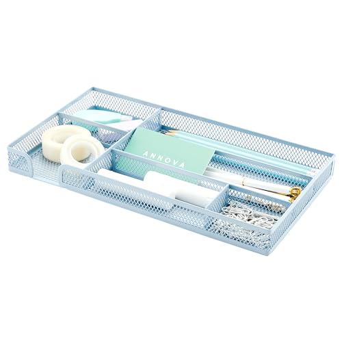 Annova Desk Drawer Organizer/Storage Tray - Metal Mesh with Dividers for Pens, Desktop Accessories, Bathroom, Kitchen, Makeup and Office Supplies (Small, Morandi Blue) - color: Morandi Blue, size: Small