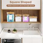 COAZEX 4 Pack Clear Laundry Pods Container & Dryer Sheet Holder, Plastic Square Laundry Room Organization and Storage Jars with Lids, Scoops & Labels for Detergent, Powder, Dryer Balls, Beads - color: B-2+1+1 Pack