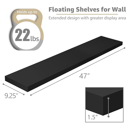 Sorbus Floating Shelves for Wall - 48 Inch Long Bathroom Shelves, Wall Decor for Bedroom, Kitchen, Living Room & Book Storage - Mounted Floating Shelf with Invisible Brackets (Black, 3 Pack) - color: Black, size: 48 Inch, style: 3 Pack