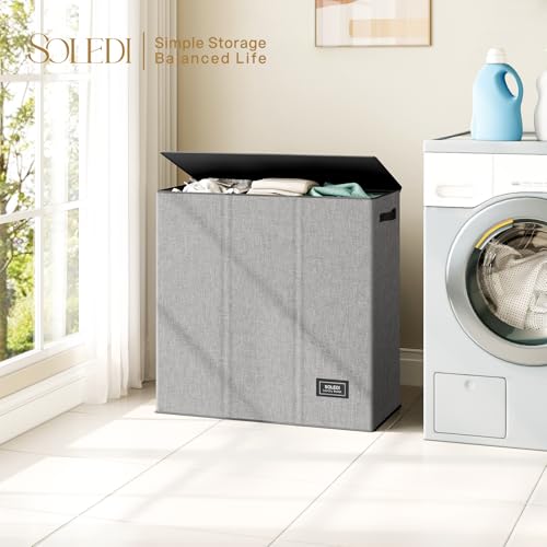 SOLEDI 160L Laundry Hamper 3 Section, Extra Large Laundry Hamper with Lid, Dirty Clothes Hamper with Sturdy Handle, Large Laundry Basket Organizer for Laundry Room, Bedroom, Hampers for Laundry - color: Grey, size: 160L