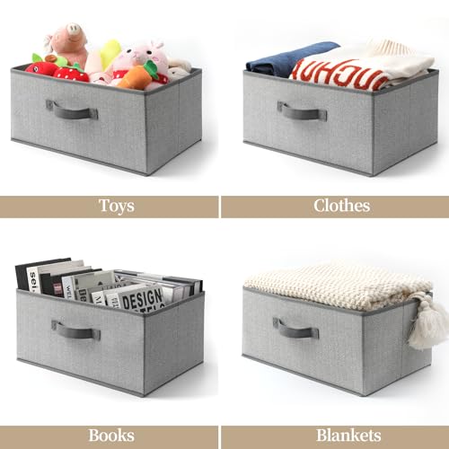 Storage Baskets, 15.7 Inch Woven Fabric Bins, Storage Cubes with Reinforced Handles, Organizer Bins for Closet Shelves, Foldable, for Toys, Clothes (3PCS/Grey-15.7*11*7.8inch)
