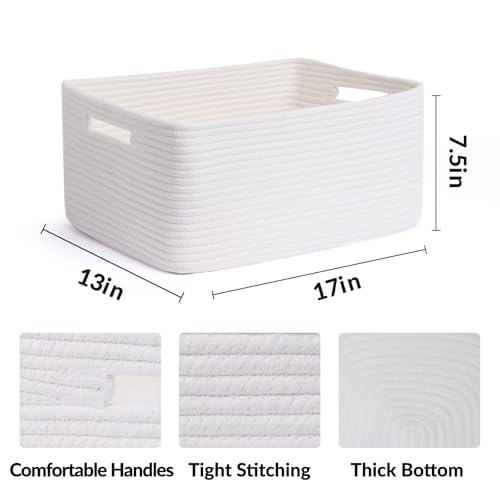 MiniArk Large Storage Baskets for Shelves, Closet Organizers Bins for Clothes Blanket Towels, Baby Nursery, Toy Baskets Box, Woven Rope Baskets, 17 x 13 x 7.5”, 2 Packs Off White - color: Off White, size: 2pcs-L17×W13×H7.5"