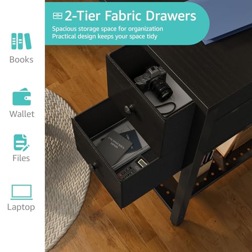Lufeiya Gaming Desk with Fabric Drawers, 47 Inch Computer Desk for Home Office, Modern Simple Study Writing Table PC Desks for Bedroom, Black - color: Black, size: 47 inch