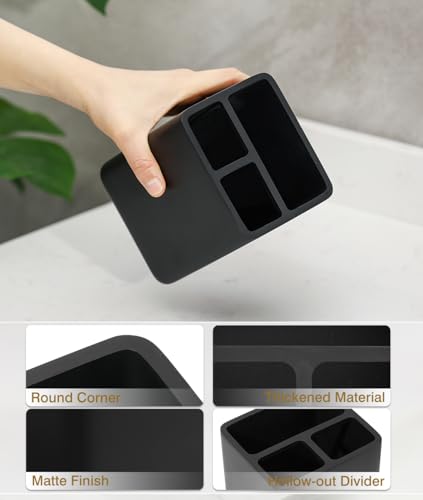Luxspire Toothbrush Holders, 3 Slots Toothpaste & Toothbrush Holder for Bathroom, Resin Toothbrush Stand, Electric Toothbrush Holder with Drain Hole, Bathroom Organizer Countertop, Matte Black - color: Matte Black, size: 3 Slots