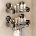 VOLPONE 2 Pack Shower Caddy Suction Cup, Corner Shower Shelves No Drilling, Showers Organizer Storage with Towel Bar & Removable Hooks, Bathroom Shower Shelf Rack for Inside Showers, Square - style: Square 2 Tier