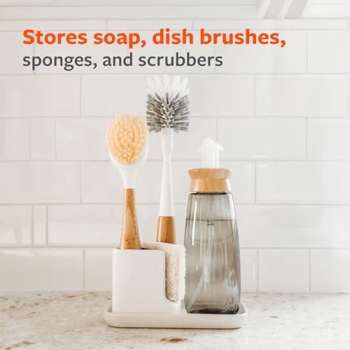Full Circle Stash, Ceramic Kitchen Sink Caddy, Stylish Sponge Holder & Dish Brush Organizer, Easy to Clean, Dishwasher Safe, Rustproof, White and Gray, 11" - color: White/Gray