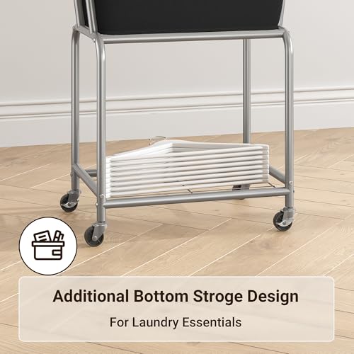 ELYKEN Rolling Laundry Hamper with Wheels, Laundry Cart with Removable Bag, Heavy Duty Metal Frame, 2-Tier Clothes Basket Hamper with Shelf for Closet, Bedroom, Bathroom, Laundry Room, Black - color: Black, size: 20.3"l X 15.9"w X 30.9"h
