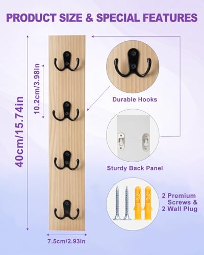 UCEC Wooden Key Holder Wall Mount with Hooks, Vertical Key Holder for Wall Organizer for Keys, Wallets, Mail – Space-Saving Key Rack Wall Mount for Entryway, Living Room, or Garage – Natural Wood - color: Natural Wood Color