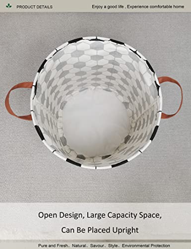 Round Fabric Storage Bin,Decorative Basket,Organizer Basket with Handles,for Clothes Storage,books & sundries (Hexagon Football), 19.7inch(H)x15.7inch(D) - color: Hexagon Football