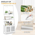Bookcase with Drawers, 4-Tier Bamboo Bookshelf Ladder Shelf with 6 Hooks, 59.5"H x 24.8"L x 10.6"W, Tall Narrow Freestanding Standing Storage Organizer for Living Room, Office, Bedroom, White - color: 4-tier White