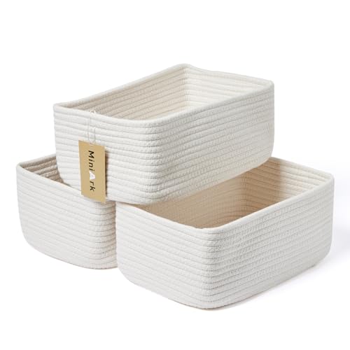 MiniArk Small Storage Baskets for Organizing | Closet Organizer Bins | Shelf Toy Basket | Woven Rope Baskets | Cube Decorative Box | Shallow Basket | 11.5x7.5x4.7” | 3 Packs Off White - color: Off White, size: 3pcs-L11.5xW7.5xH4.7"