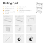 3 Tier Rolling Utility Cart with Handle,REBECAT Utility Cart Made of Multifunctional Storage Organizer Tool for Kitchen,Bathroom,Living Room,Office(White) - color: White