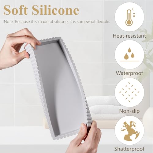 Silicone Bathroom Tray Small Vanity Organizer Rectangle Sink Caddy Sponge Holder Kitchen Counter Decor for Dish Soap, Perfume, Candle, Light Gray - color: Light Gray